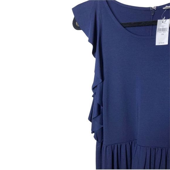Gap Fit and Flare Navy Blue Midi Ruffle Sleeve Dress Size 16 - Picture 3 of 7